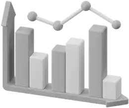 3D bar charts with line trend representing financial data analytics